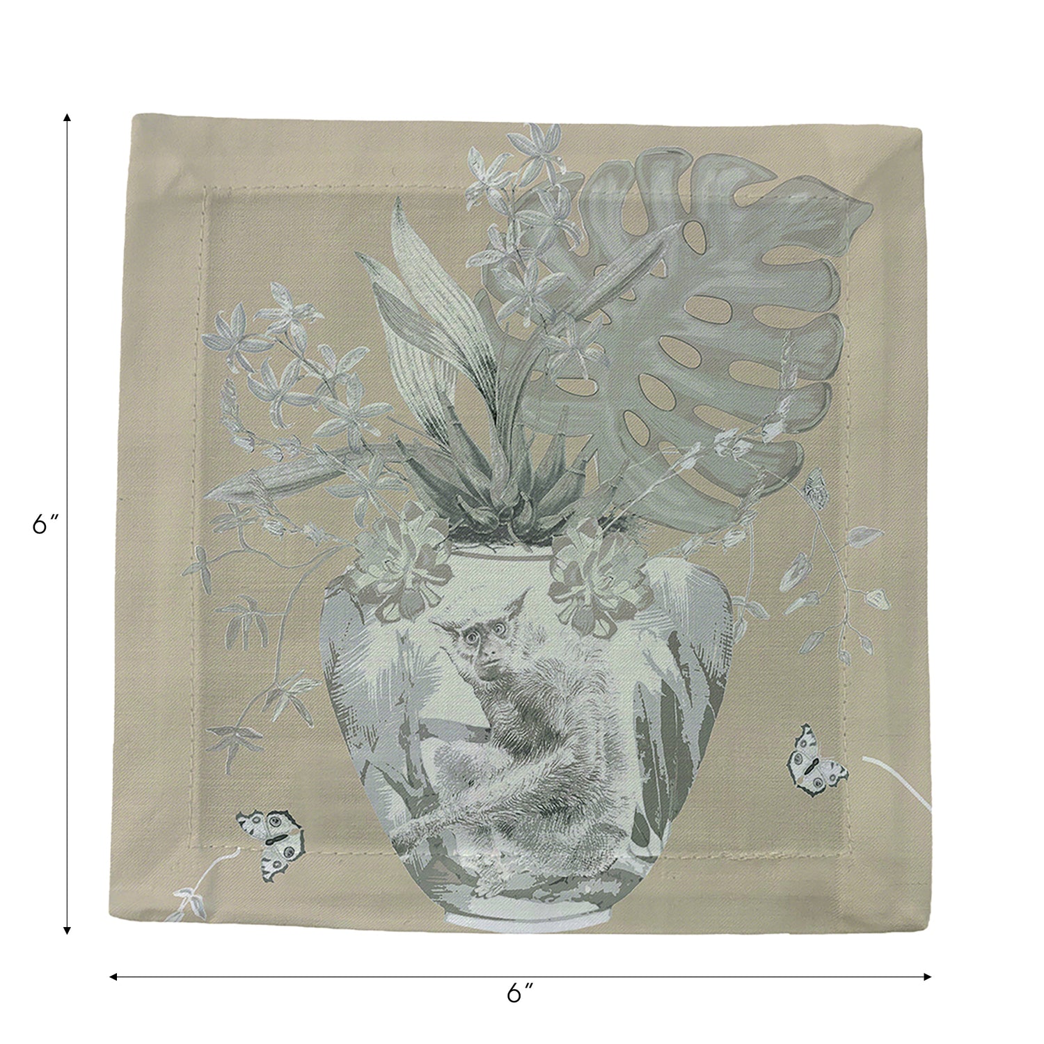 Monkey Large Jungle Greenwhich Cotton Sateen Cocktail Napkins