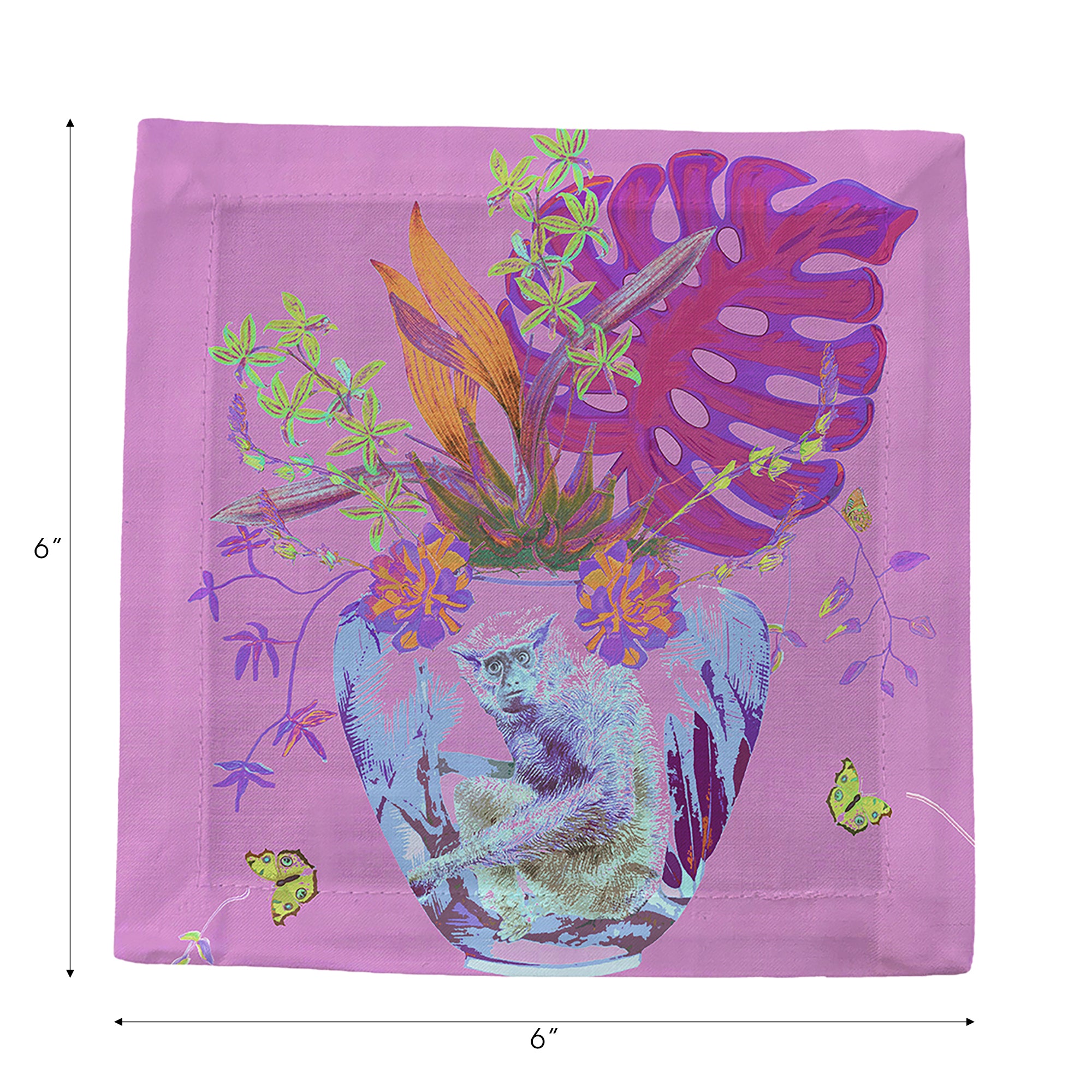 Monkey Large Jungle Sacha Cotton Sateen Cocktail Napkins
