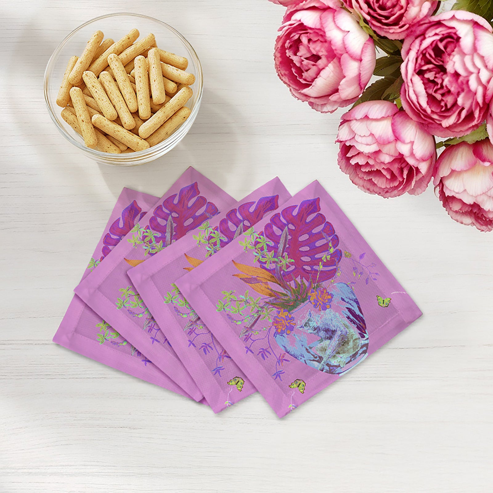 Monkey Large Jungle Sacha Cotton Sateen Cocktail Napkins