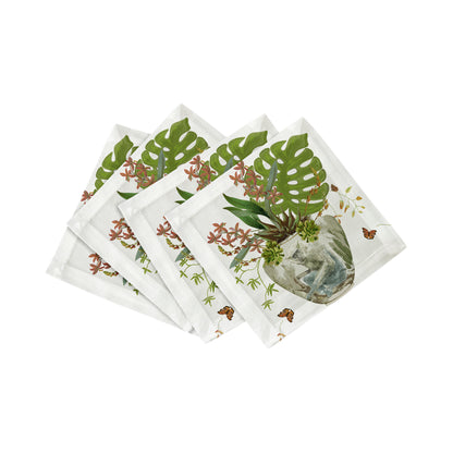 Monkey Large Jungle White Cotton Sateen Cocktail Napkins - nicolettemayer.com