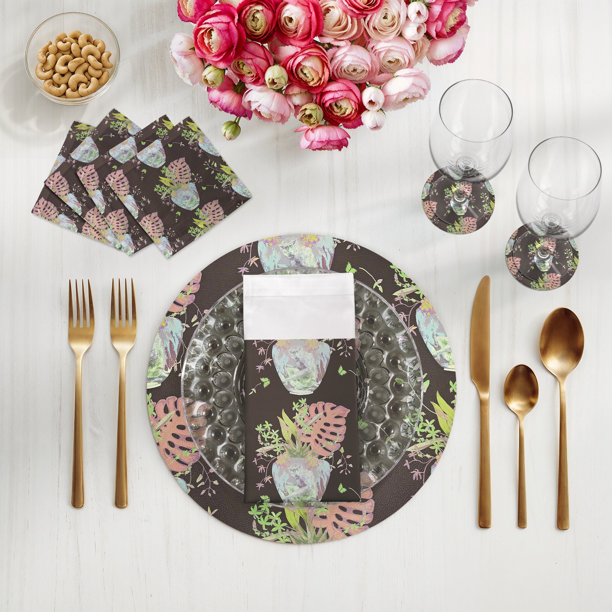 Monkey Small Jungle Chocolatte Lime 16" Round Pebble Placemats, Set of 4 - nicolettemayer.com
