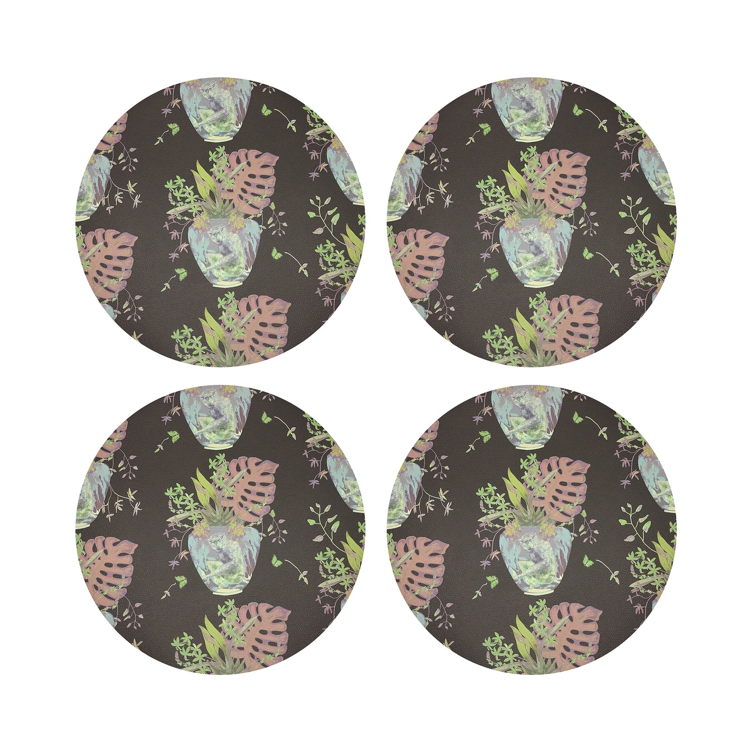 Monkey Small Jungle Chocolatte Lime 16&quot; Round Pebble Placemats, Set of 4 - nicolettemayer.com
