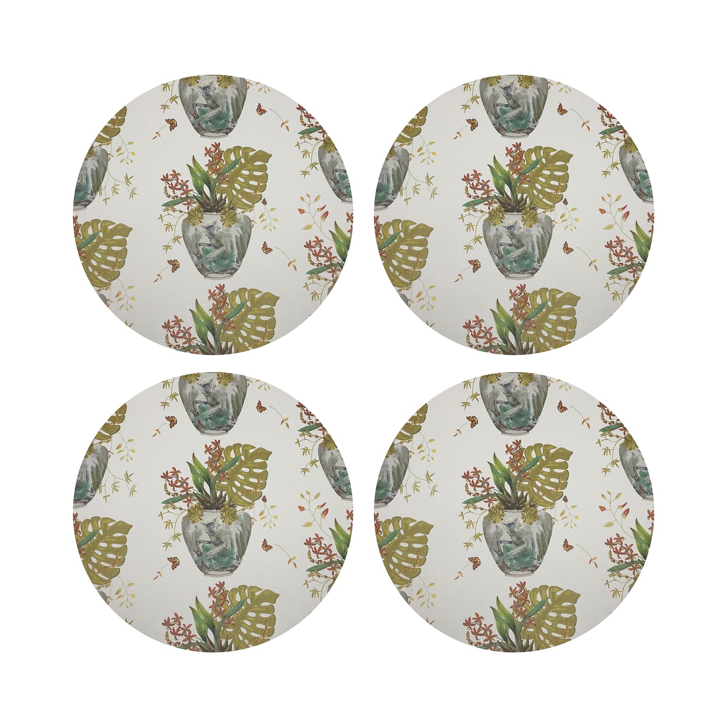 Monkey Small Jungle Dijon 16&quot; Round Pebble Placemats, Set of 4 - nicolettemayer.com

