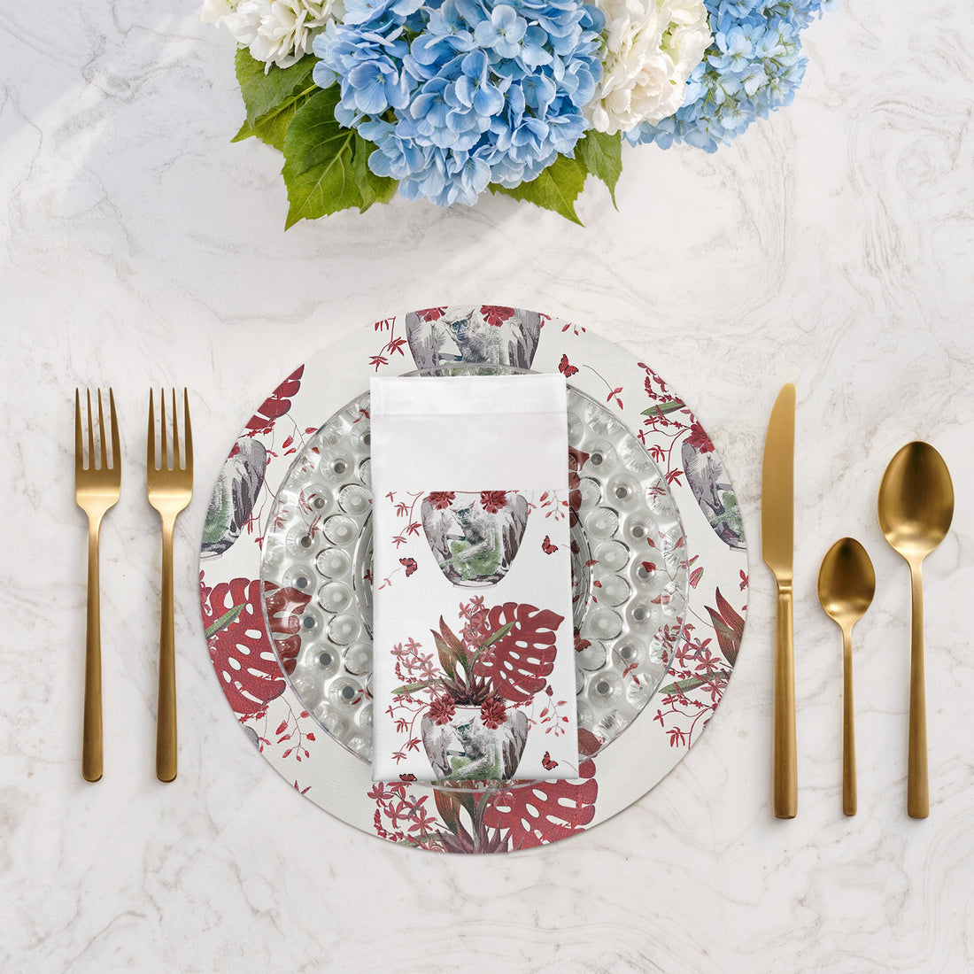 Monkey Jungle Rouge 22"X22" Hemstitch Dinner Table Napkins - nicolettemayer.com