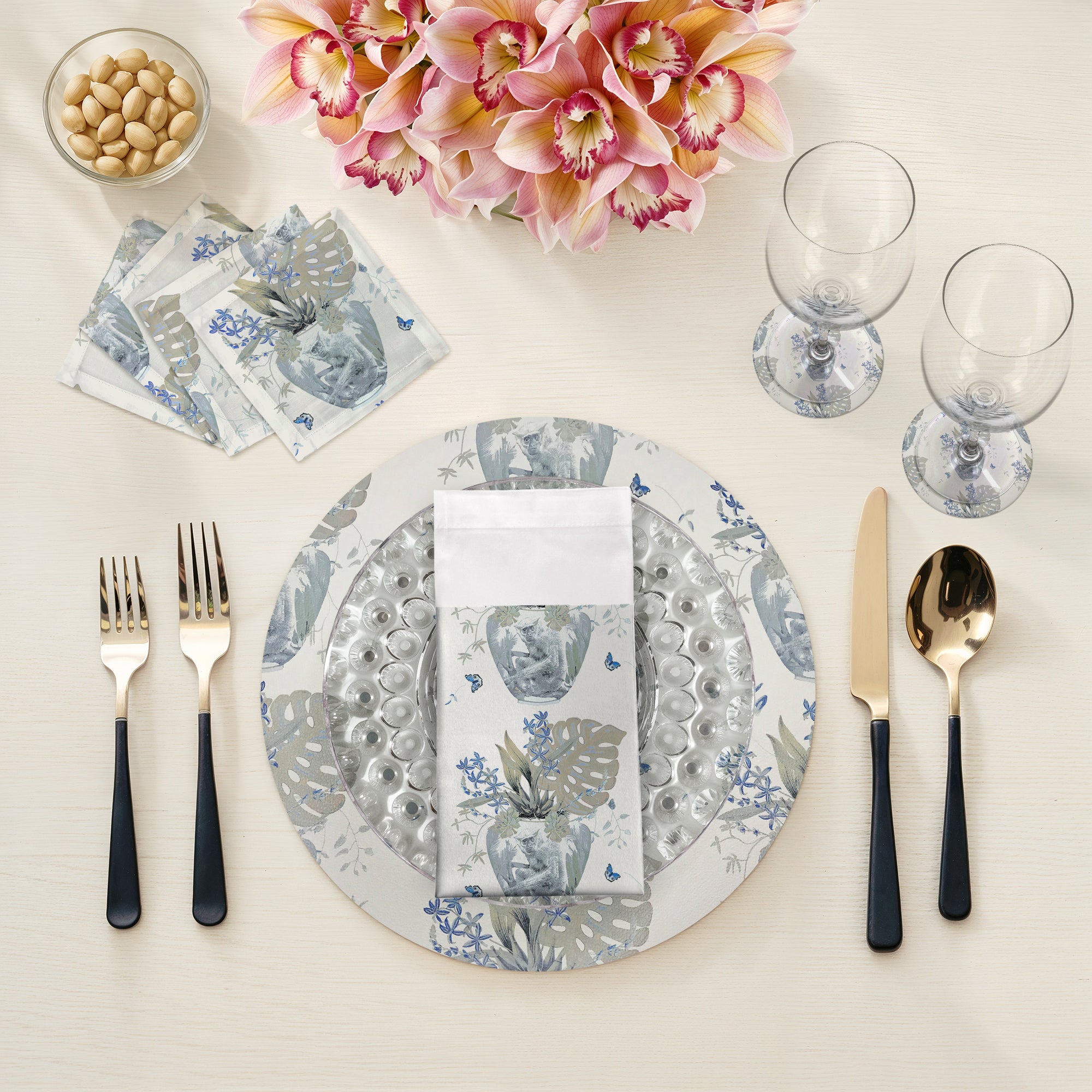 Monkey Small Jungle Powder Cotton Sateen Dinner Napkins - nicolettemayer.com