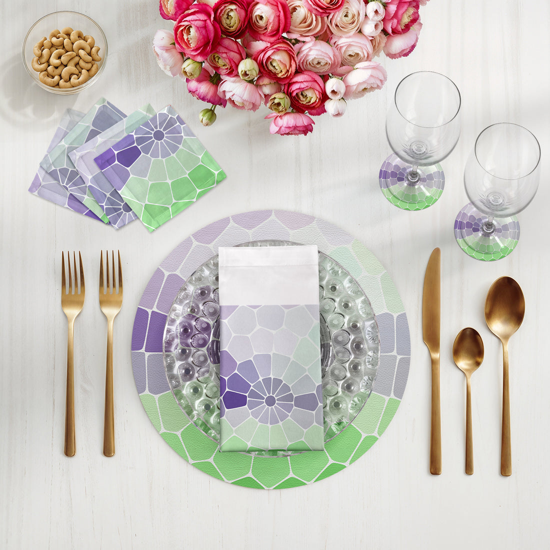 Lot de 4 sets de table ronds Mosaico St Germain 16 galets