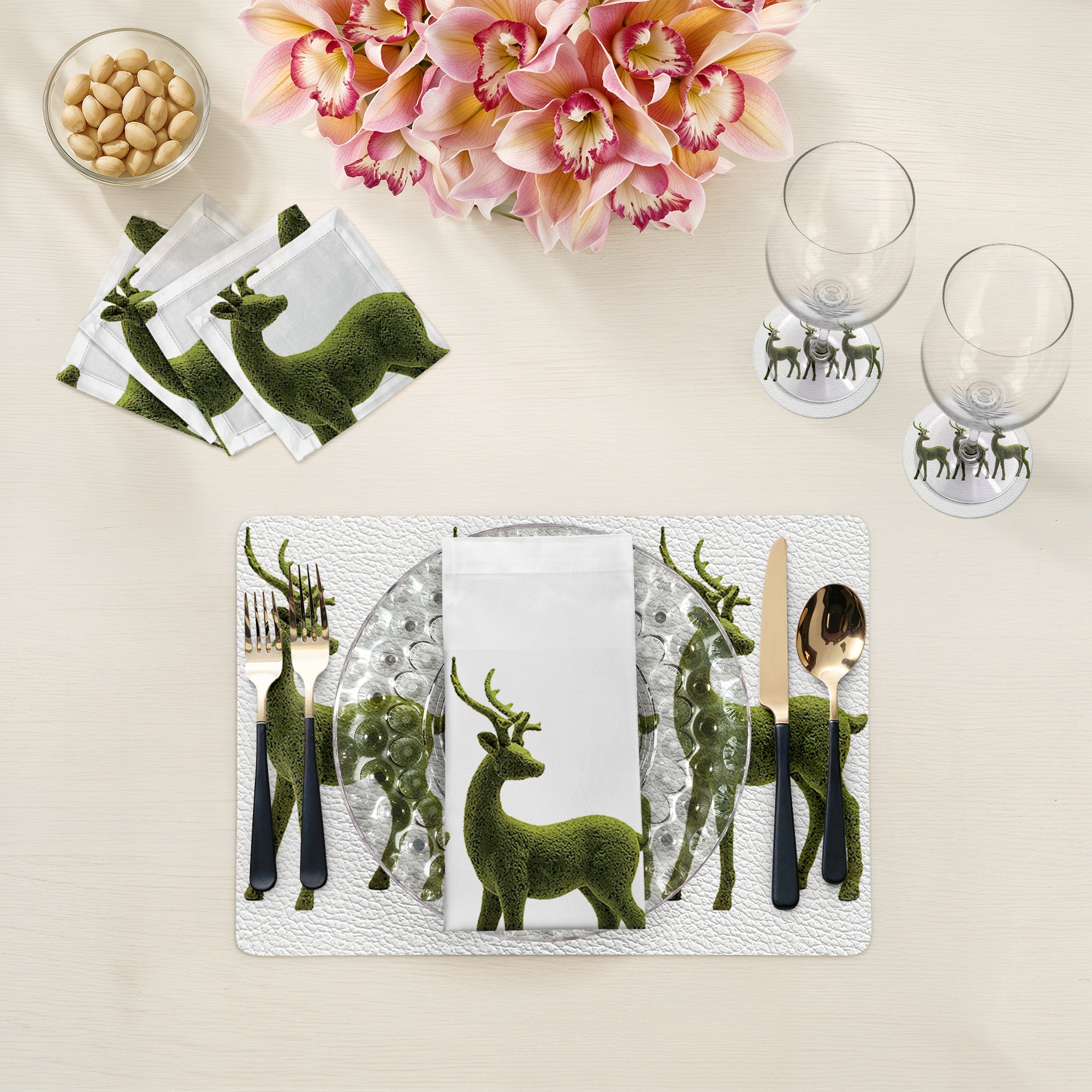 Moss Reindeer Vegan Leather Round Coasters