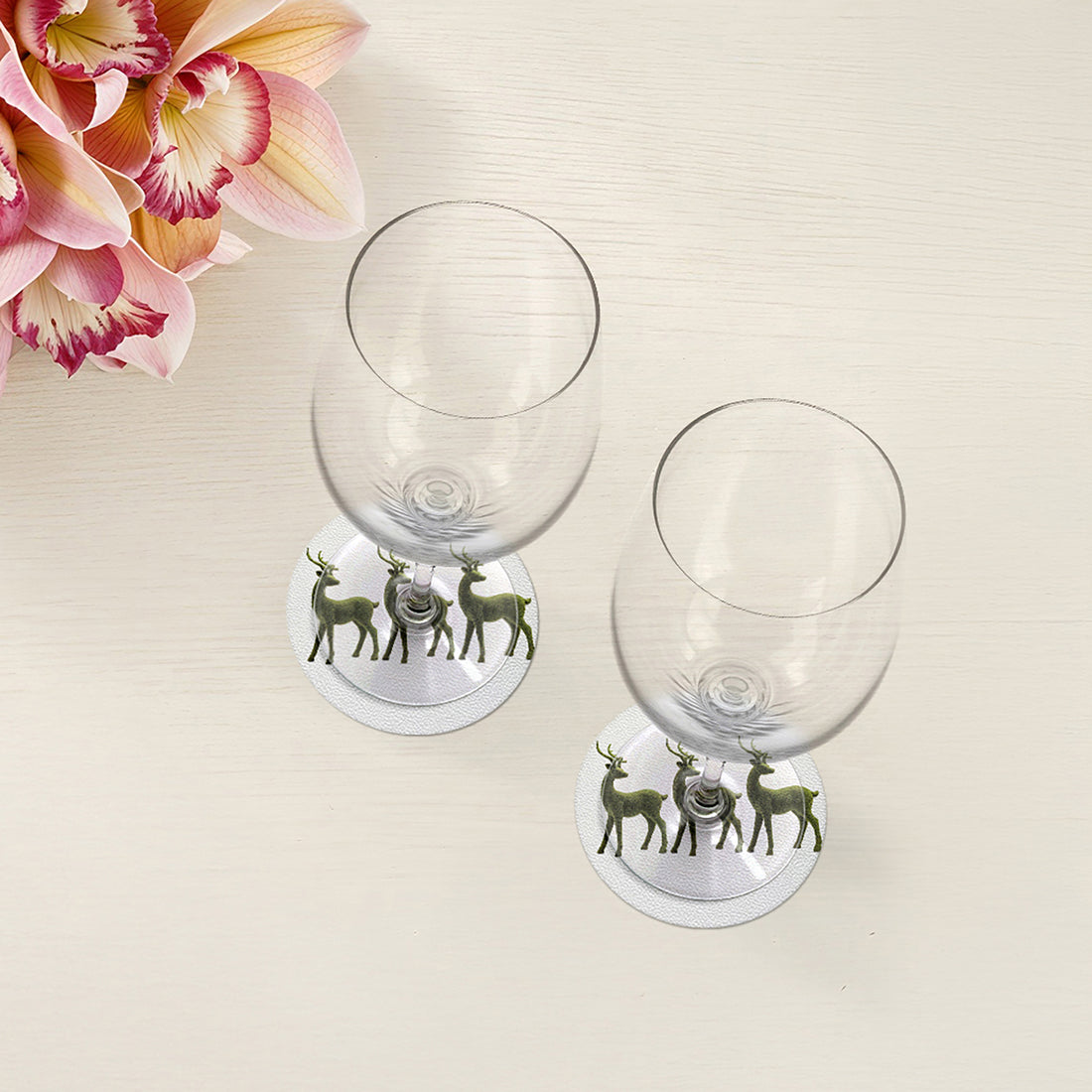 Moss Reindeer Vegan Leather Round Coasters