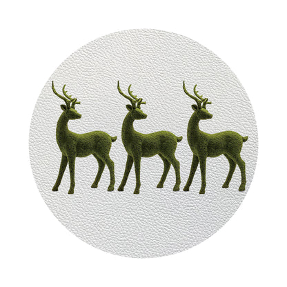 Moss Reindeer Vegan Leather Round Coasters