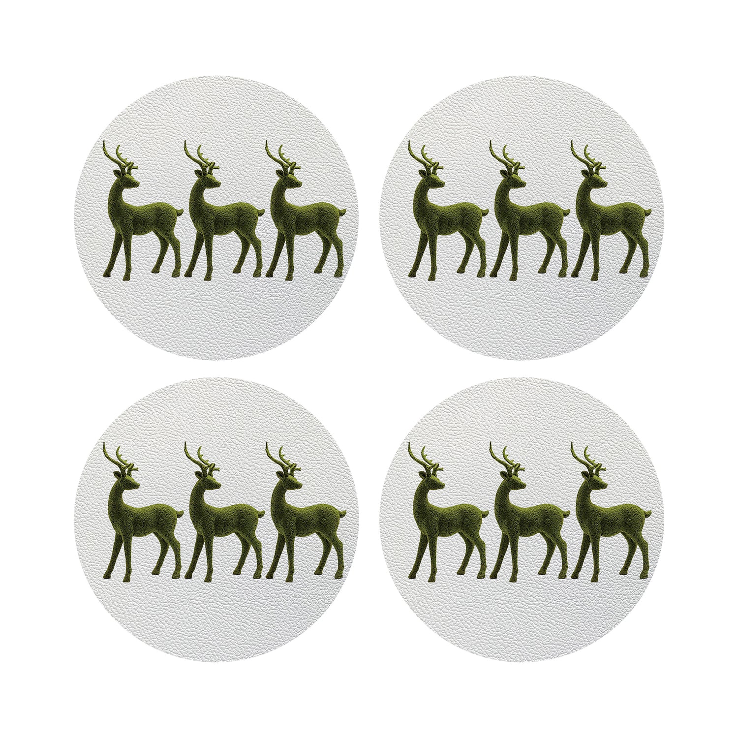Moss Reindeer Vegan Leather Round Coasters