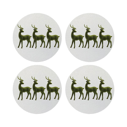 Moss Reindeer Vegan Leather Round Coasters