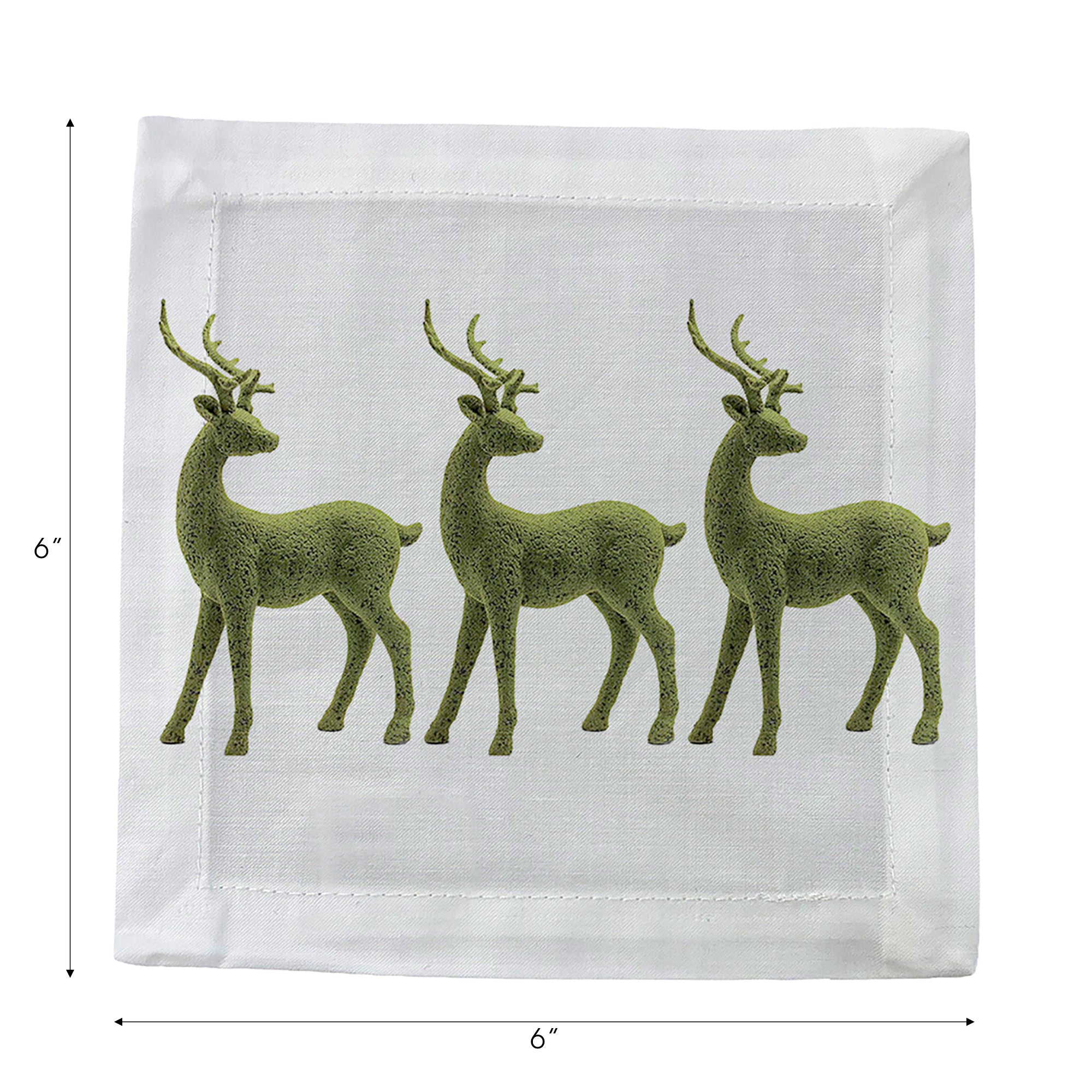 Moss Reindeer Cotton Sateen Cocktail Napkins
