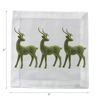 Moss Reindeer Cotton Sateen Cocktail Napkins