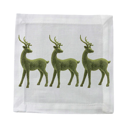 Moss Reindeer Cotton Sateen Cocktail Napkins