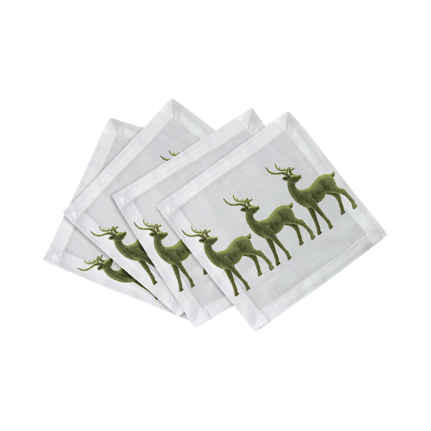 Moss Reindeer Cotton Sateen Cocktail Napkins