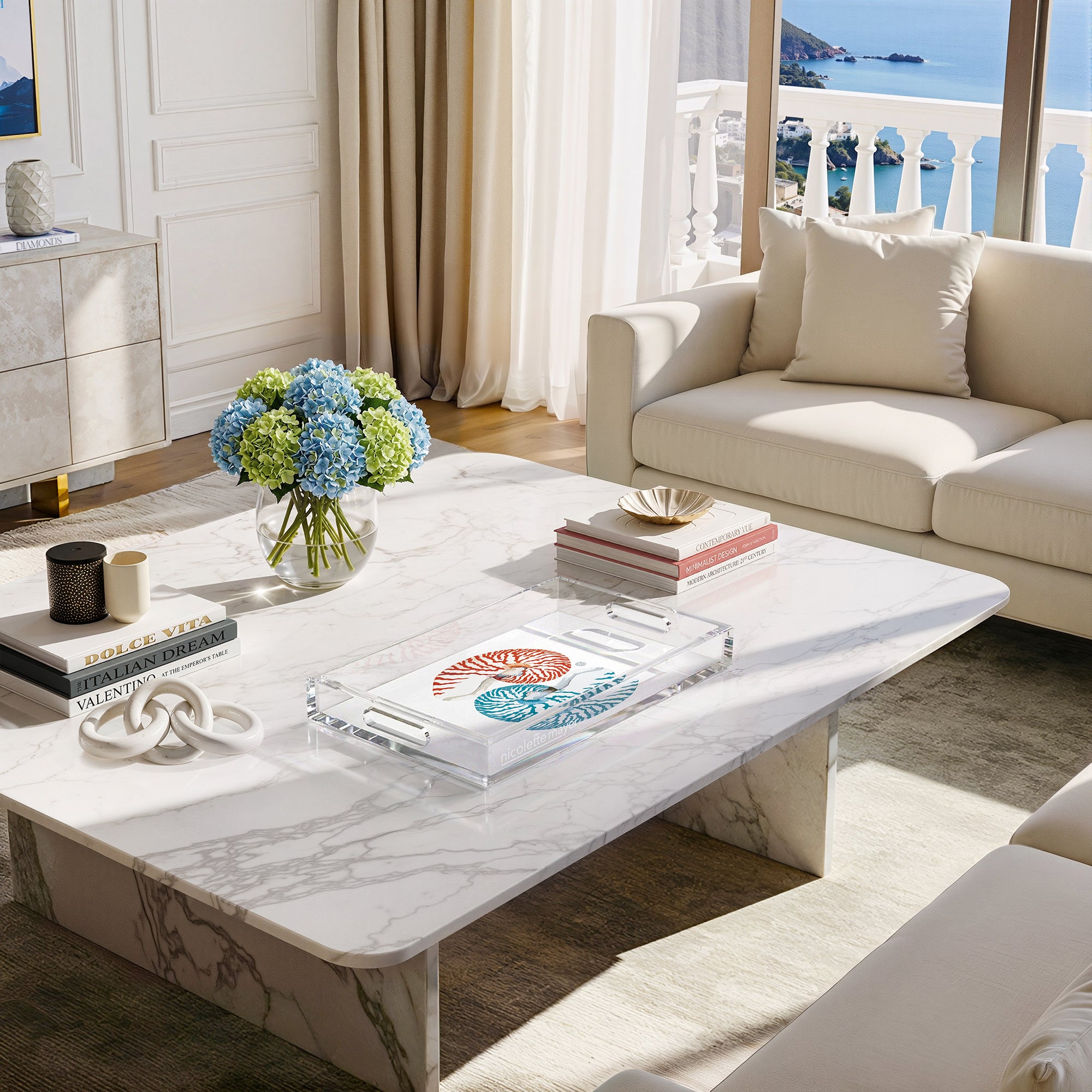 Nautilus Coral Turq 17X10.5 Acrylic Tray - nicolettemayer.com
