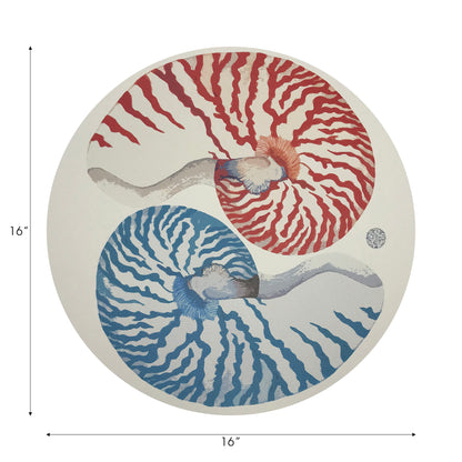 Set de table rond Nautilus corail rouge turquoise, lot de 4