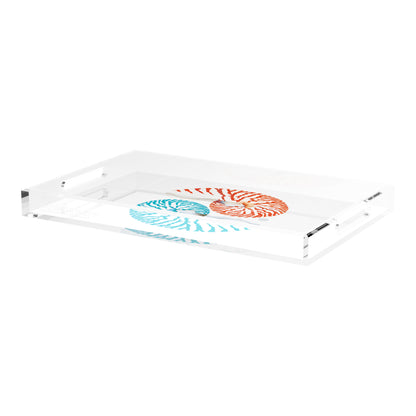 Nautilus Coral Turq 22.5X14.5 Acrylic Tray - nicolettemayer.com
