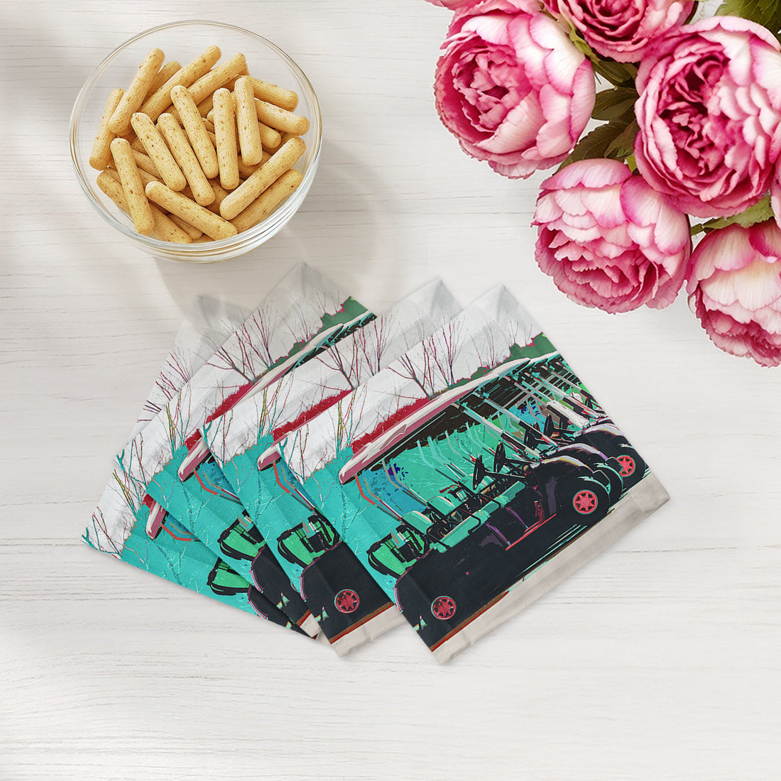 Nine Iron Green Cotton Sateen Cocktail Napkins - nicolettemayer.com