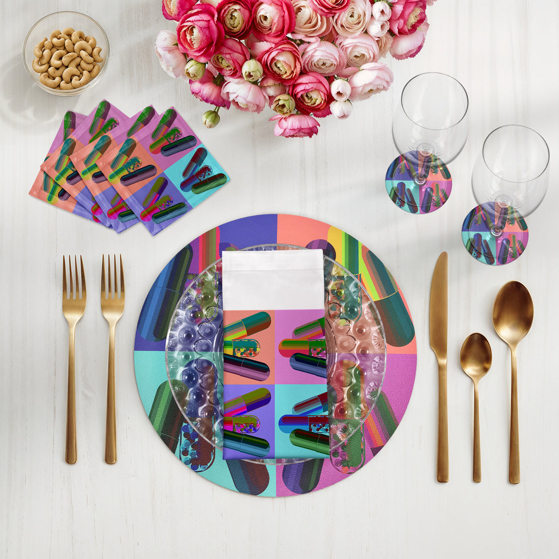 Ode to Hurst Neon Vegan Leather Round Pebble Placemat - nicolettemayer.com