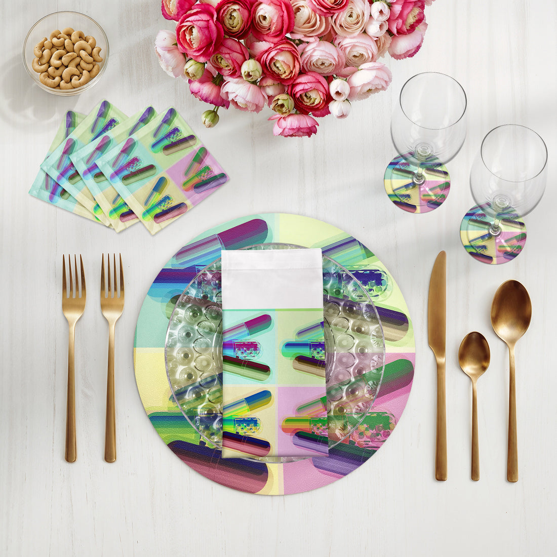 Ode to Hurst Psychedelic Vegan Leather Round Pebble Placemat - nicolettemayer.com
