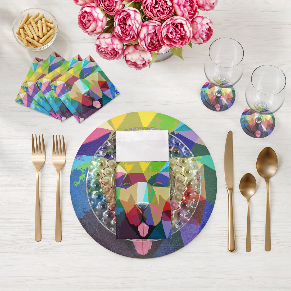 Ode to Okuda Candy 16 Runde Kieselstein-Tischsets, 4er-Set