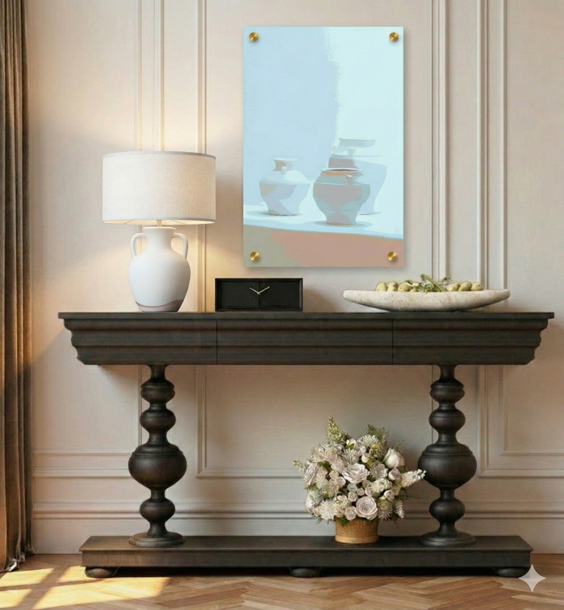 Olive Jars In Silhouette Blue – 24x36" Modern Acrylic Wall Art