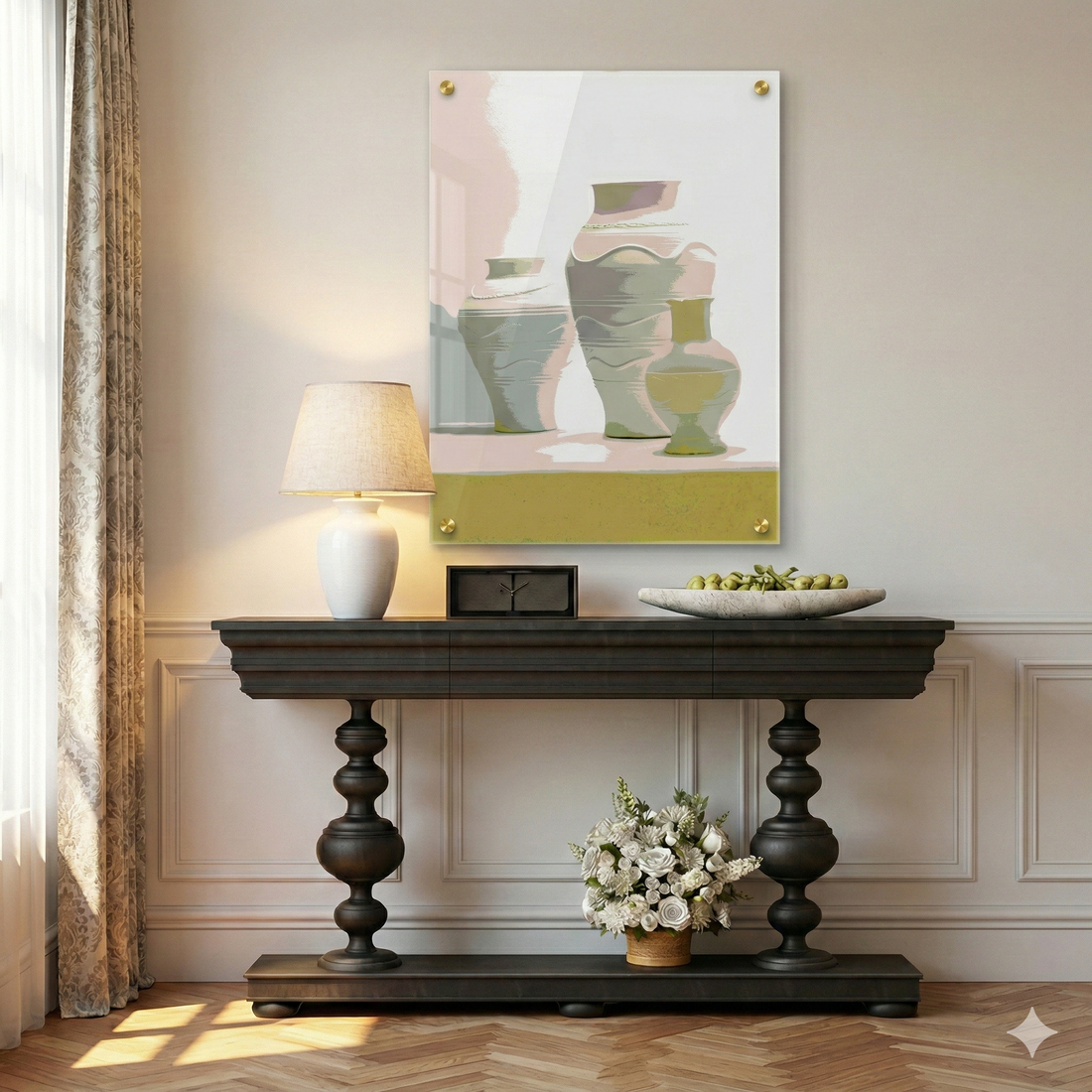 Olive Jars In Silhouette Neutral – 24x36" Modern Acrylic Wall Art - nicolettemayer.com