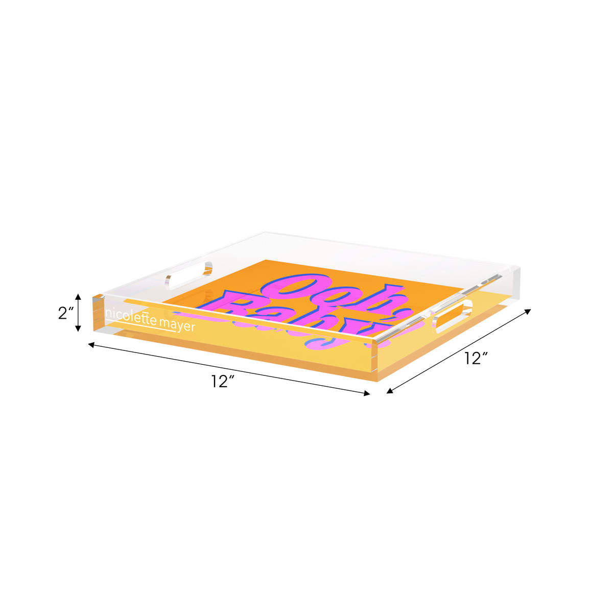 Ooh Baby Pink Blue Orange Acrylic Decorative Tray, 12 x 12 in. by Nicolette Mayer 