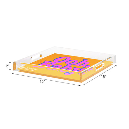 Ooh Baby Pink Blue Orange Acrylic Decorative Tray, 15 x 15 in. by Nicolette Mayer 