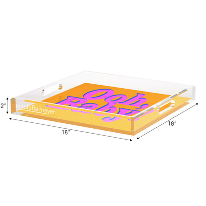 Ooh Baby Pink Blue Orange Acrylic Decorative Tray, 18 x 18 in. by Nicolette Mayer 
