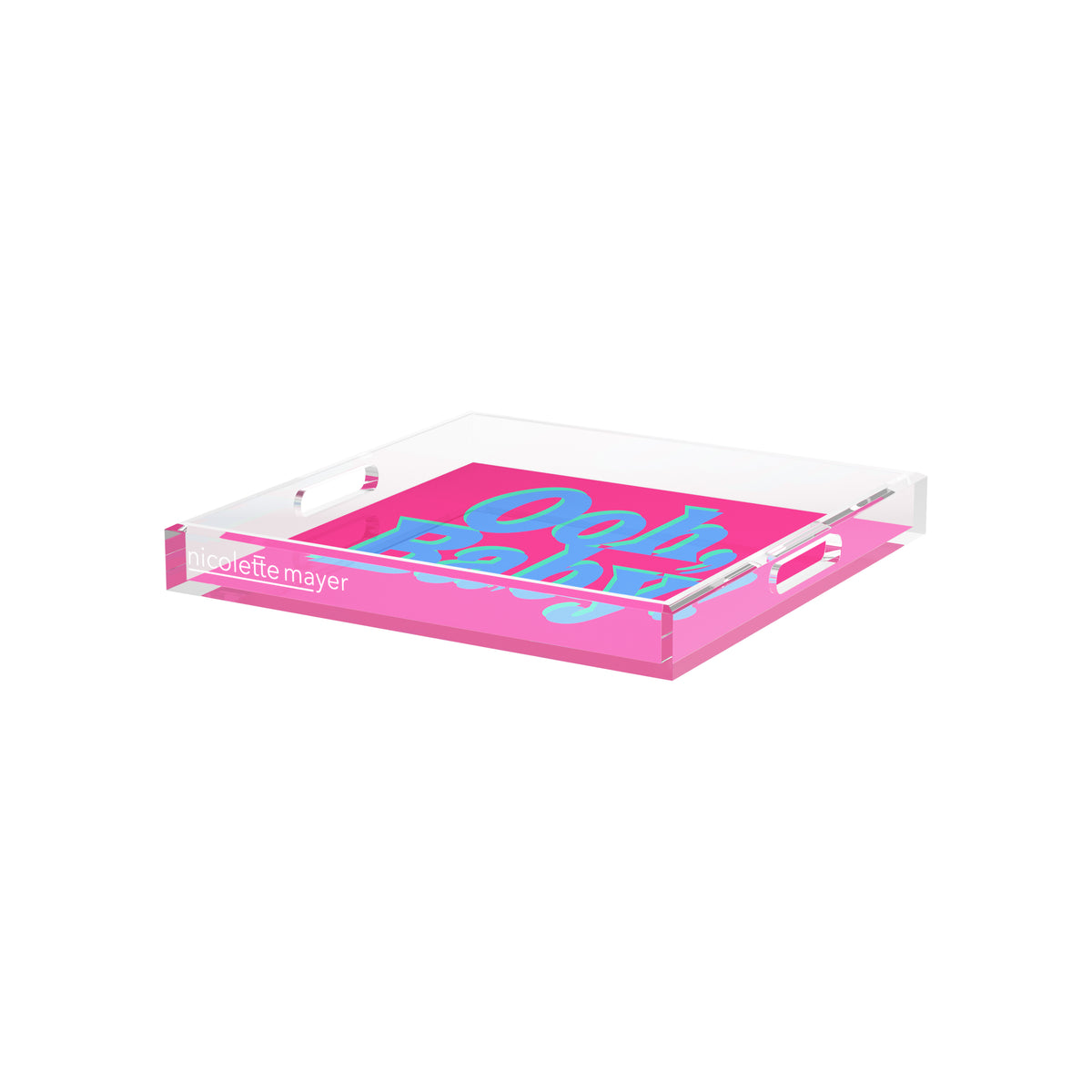 Ooh Baby Pink Blue Green Acrylic Decorative Tray, 12 x 12 in. by Nicolette Mayer 