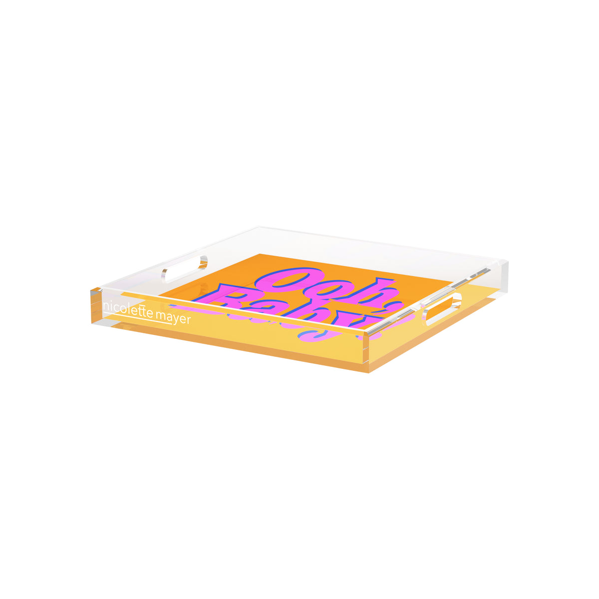 Ooh Baby Pink Blue Orange Acrylic Decorative Tray, 12 x 12 in. by Nicolette Mayer 