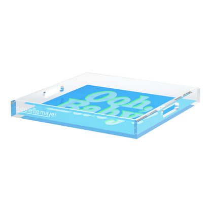 Ooh Baby Blue Green Acrylic Decorative Tray, 18 x 18 in. by Nicolette Mayer 