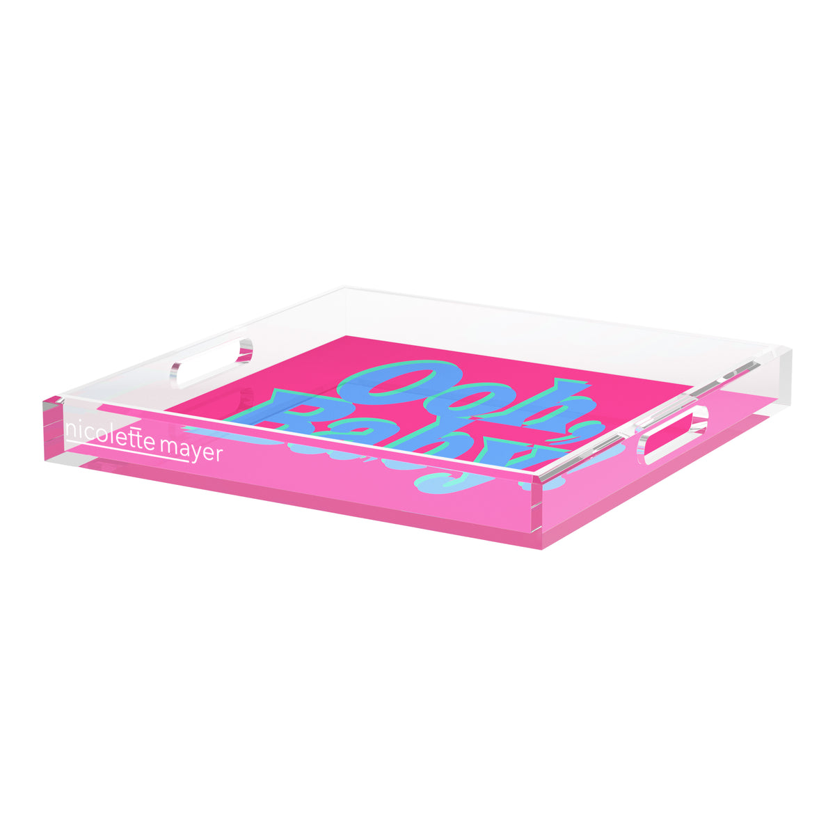 Ooh Baby Pink Blue Green Acrylic Decorative Tray, 18 x 18 in. by Nicolette Mayer 