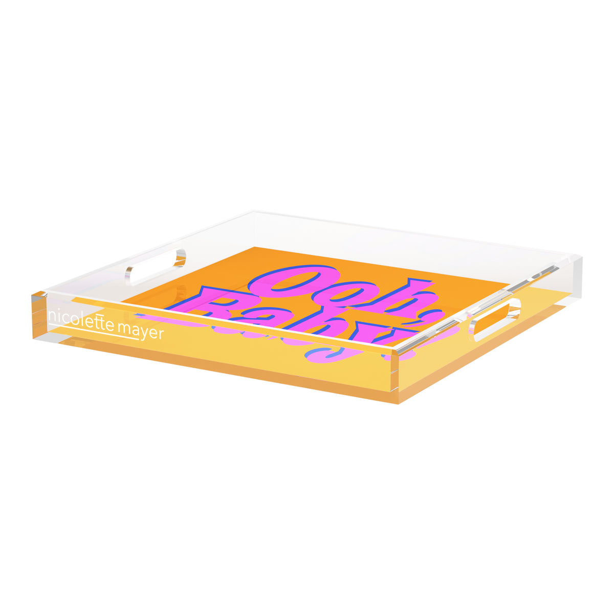 Ooh Baby Pink Blue Orange Acrylic Decorative Tray, 18 x 18 in. by Nicolette Mayer 