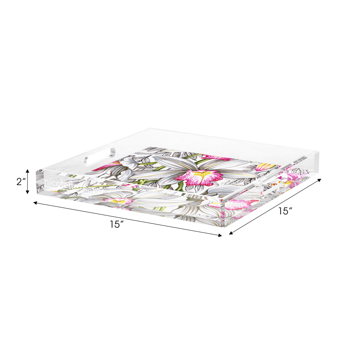 Orchid Cymbidium Pink Acrylic Decorative Tray, 15 x 15 in. by Nicolette Mayer 