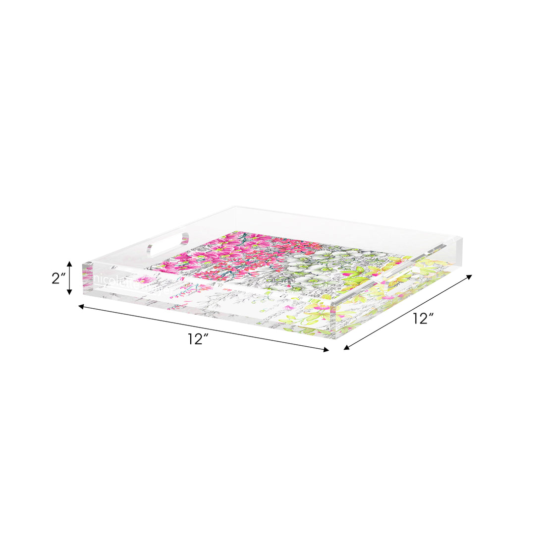 Orchid Garden Pink Green Acrylic Decorative Tray, 12 x 12 in. by Nicolette Mayer 