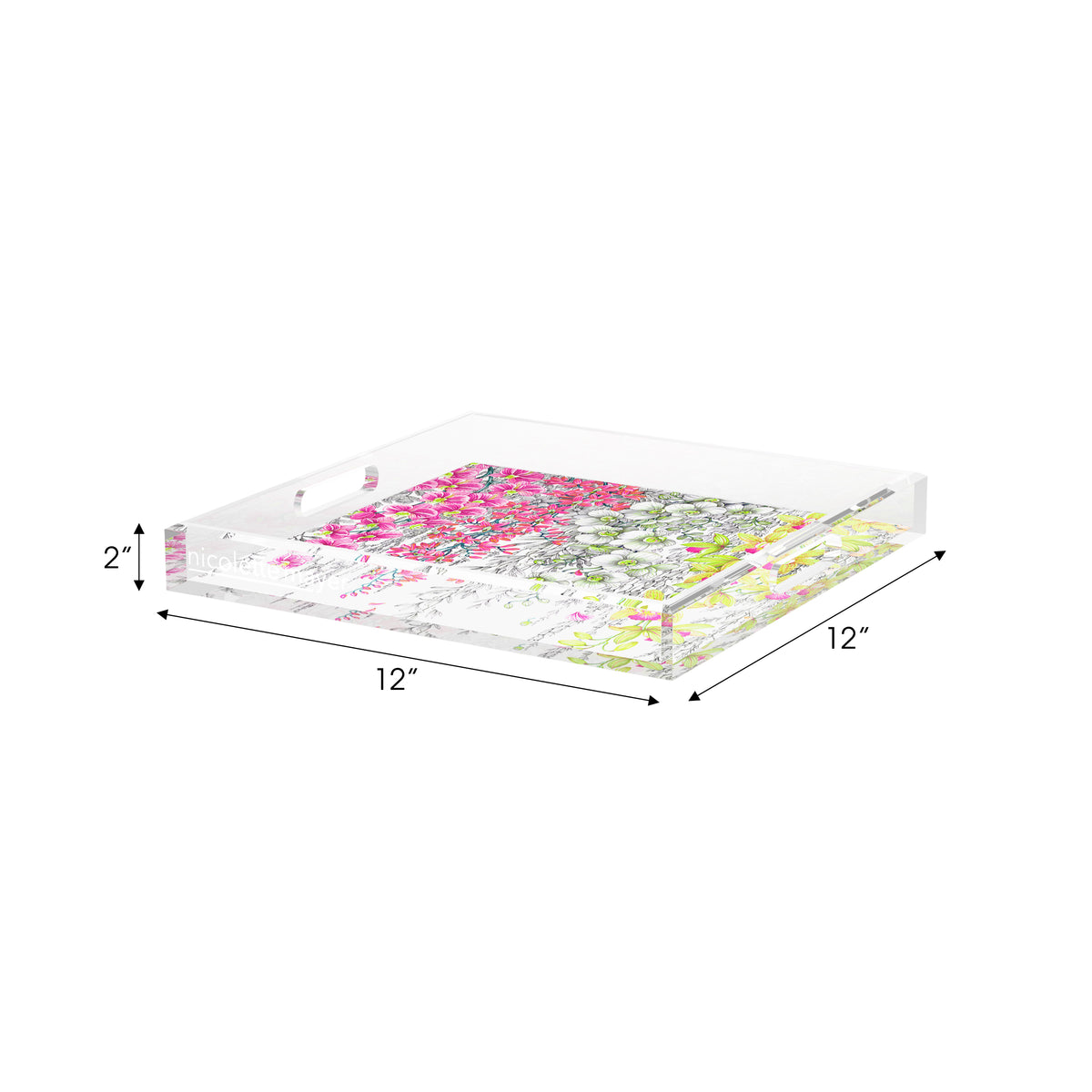 Orchid Garden Pink Green Acrylic Decorative Tray, 12 x 12 in. by Nicolette Mayer 