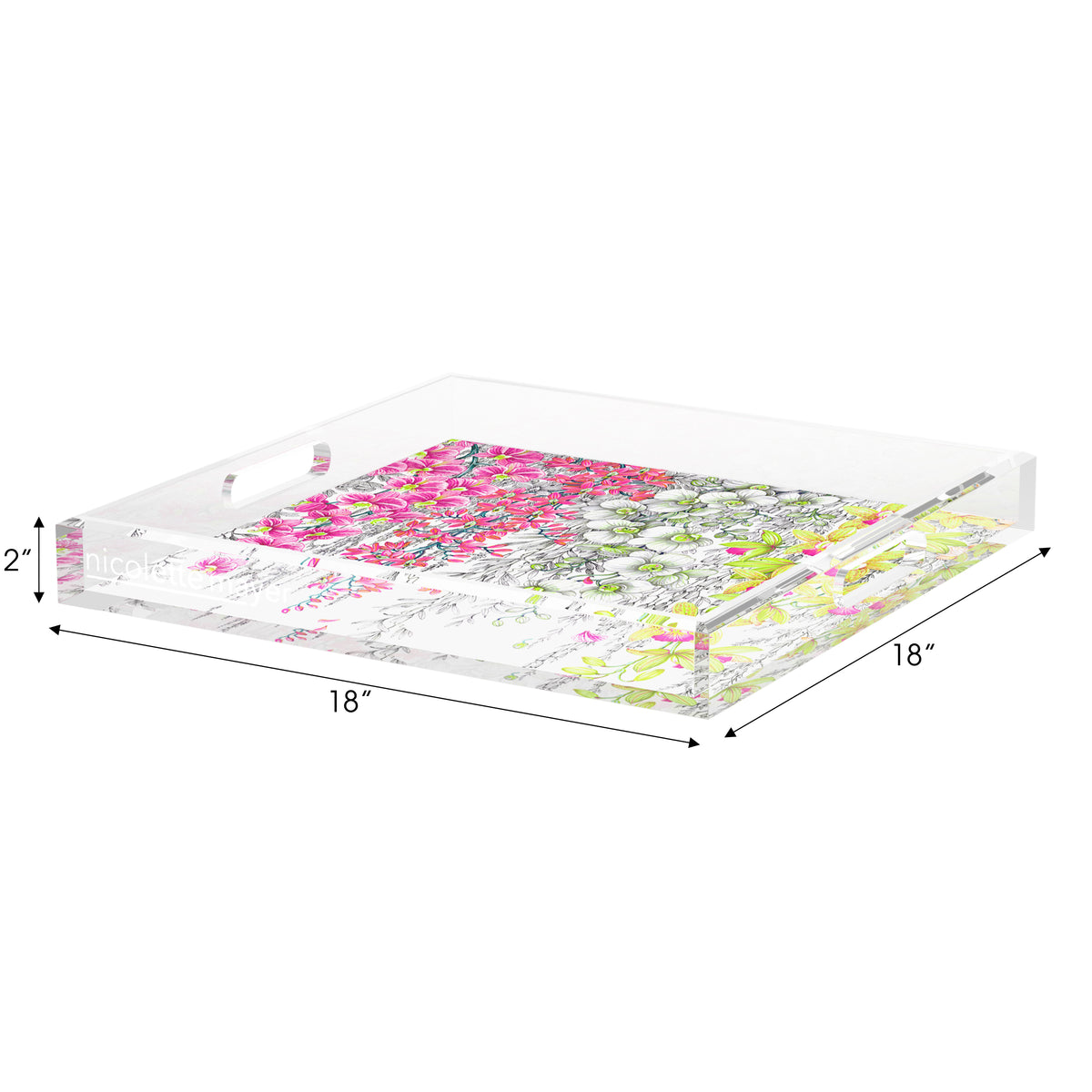Orchid Garden Pink Green Acrylic Decorative Tray, 18 x 18 in. by Nicolette Mayer 