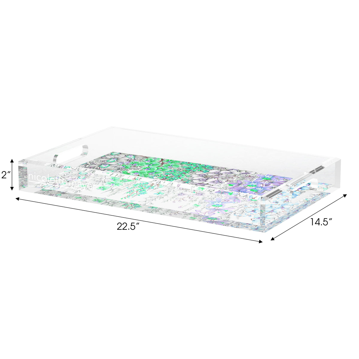 Orchid Garden Lilac Green Blue Acrylic Decorative Tray, 22.5 x 14. in. by Nicolette Mayer 