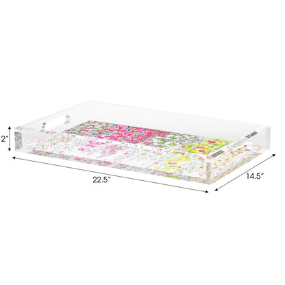 Orchid Garden Pink Green Acrylic Decorative Tray, 22.5 x 14. in. by Nicolette Mayer 
