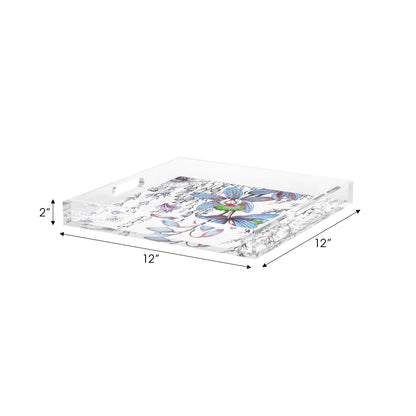 Orchid Pangea Blue Red Acrylic Decorative Tray, 12 x 12 in. by Nicolette Mayer 
