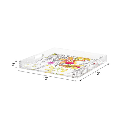 Orchid Pangea Yellow Pink Acrylic Decorative Tray, 12 x 12 in. by Nicolette Mayer 
