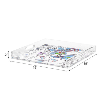 Orchid Pangea Blue Red Acrylic Decorative Tray, 15 x 15 in. by Nicolette Mayer 