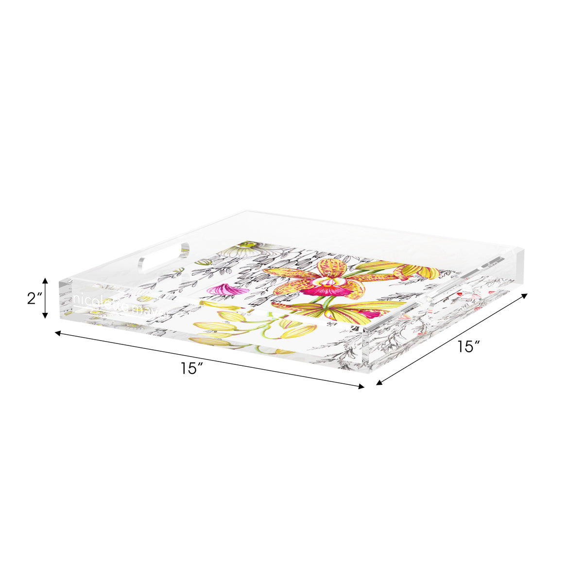 Orchid Pangea Yellow Pink Acrylic Decorative Tray, 15 x 15 in. by Nicolette Mayer 