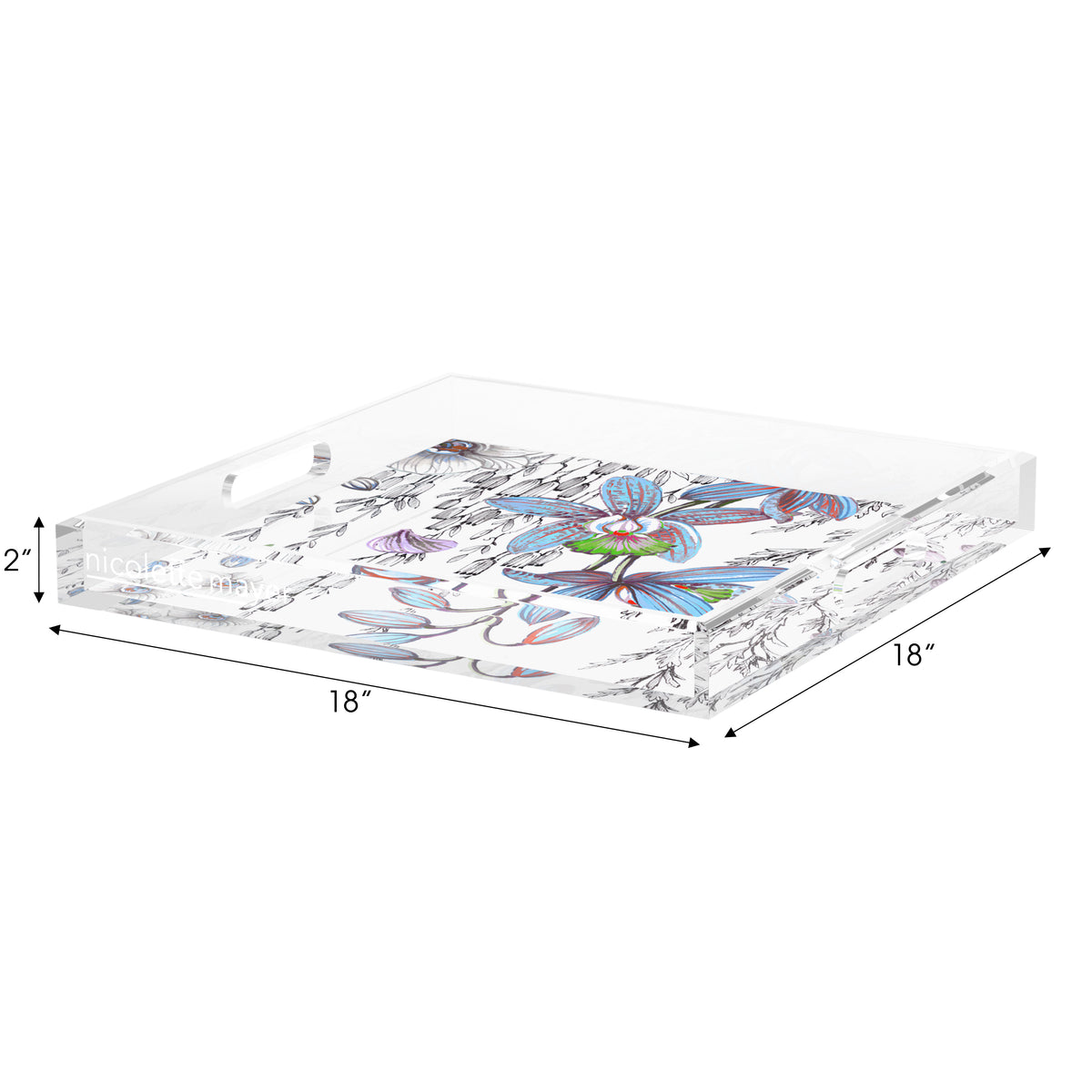 Orchid Pangea Blue Red Acrylic Decorative Tray, 18 x 18 in. by Nicolette Mayer 