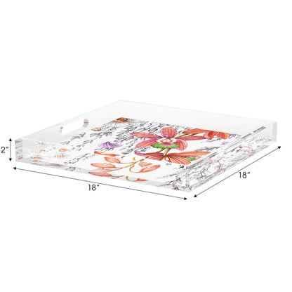 Orchid Pangea Orange Pink Green Acrylic Decorative Tray, 18 x 18 in. by Nicolette Mayer 