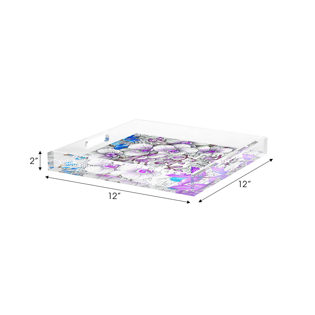 Orchid Phalaenopsis Lilac Corn Flower Acrylic Decorative Tray, 12 x 12 in. by Nicolette Mayer 