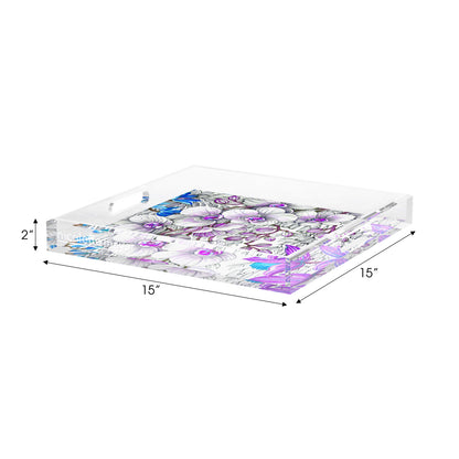 Orchid Phalaenopsis Lilac Corn Flower Acrylic Decorative Tray, 15 x 15 in. by Nicolette Mayer 